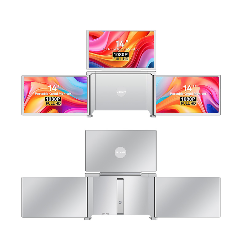 Monitor LED extender portabil pentru laptop, Milmatt, 14 inch, excelent pentru Birou, Calatorii, FullHD, Conectare cu un Singur Cablu, Quad-Screen compatibil display de 13,6 -17.3 inch, compatibil Win [3]