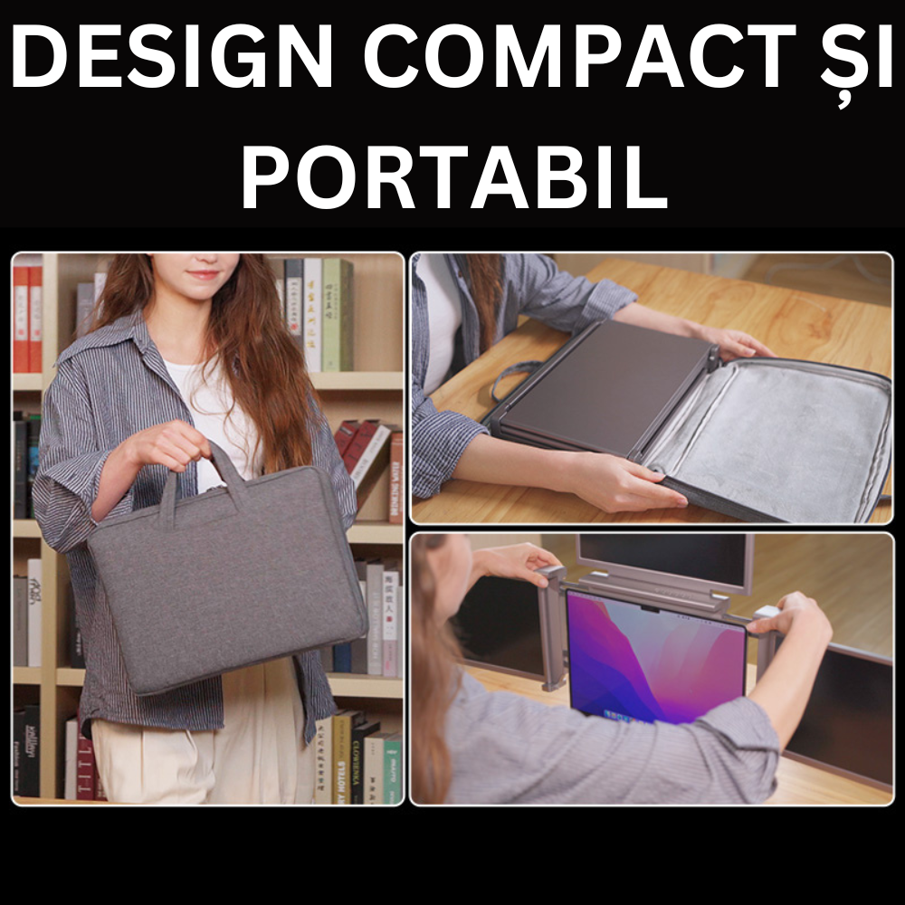 Monitor LED extender portabil pentru laptop, Milmatt, 14 inch, excelent pentru Birou, Calatorii, FullHD, Conectare cu un Singur Cablu, Quad-Screen compatibil display de 13,6 -17.3 inch, compatibil Win [12]