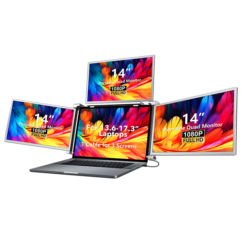Monitor LED extender portabil pentru laptop, Milmatt, 14 inch, excelent pentru Birou, Calatorii, FullHD, Conectare cu un Singur Cablu, Quad-Screen compatibil display de 13,6 -17.3 inch, compatibil Win [2]