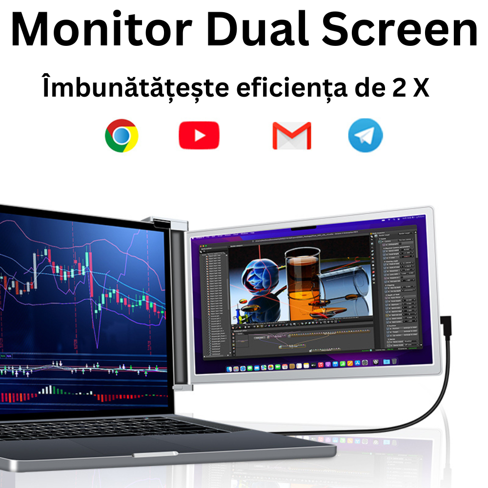 Monitor portabil pentru laptop, Milmatt, 14 inch, ecran FHD 1080P IPS, extensie pentru laptop cu port USB-C și Mini HDMI, Plug & Play, compatibil cu laptopuri de 14-17.3”, Switch, Xbox, gri [8]