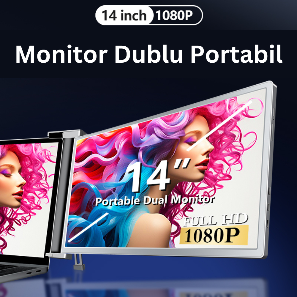 Monitor portabil pentru laptop, Milmatt, 14 inch, ecran FHD 1080P IPS, extensie pentru laptop cu port USB-C și Mini HDMI, Plug & Play, compatibil cu laptopuri de 14-17.3”, Switch, Xbox, gri [2]