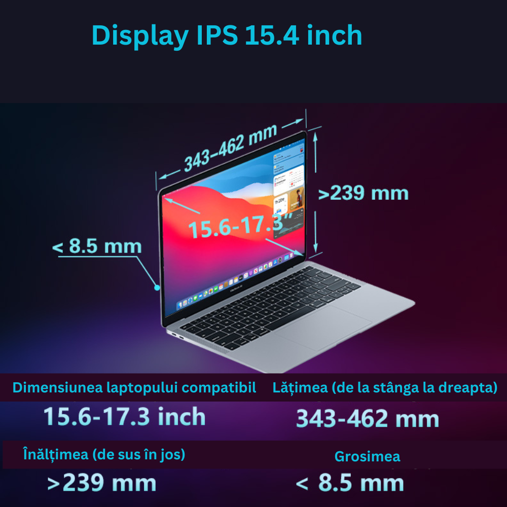 Monitor portabil pentru laptop, Milmatt, 15.4 inch, ecran FHD 1080P IPS, extensie pentru laptop cu port USB-C si Mini HDMI, Plug & Play, compatibil cu laptopuri de 15.6 -17.3”, Switch, Xbox, negru [8]