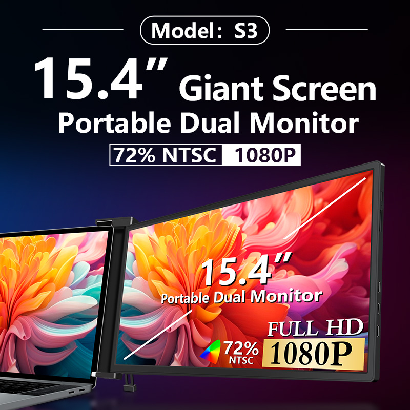 Monitor portabil pentru laptop, Milmatt, 15.4 inch, ecran FHD 1080P IPS, extensie pentru laptop cu port USB-C si Mini HDMI, Plug & Play, compatibil cu laptopuri de 15.6 -17.3”, Switch, Xbox, negru [2]