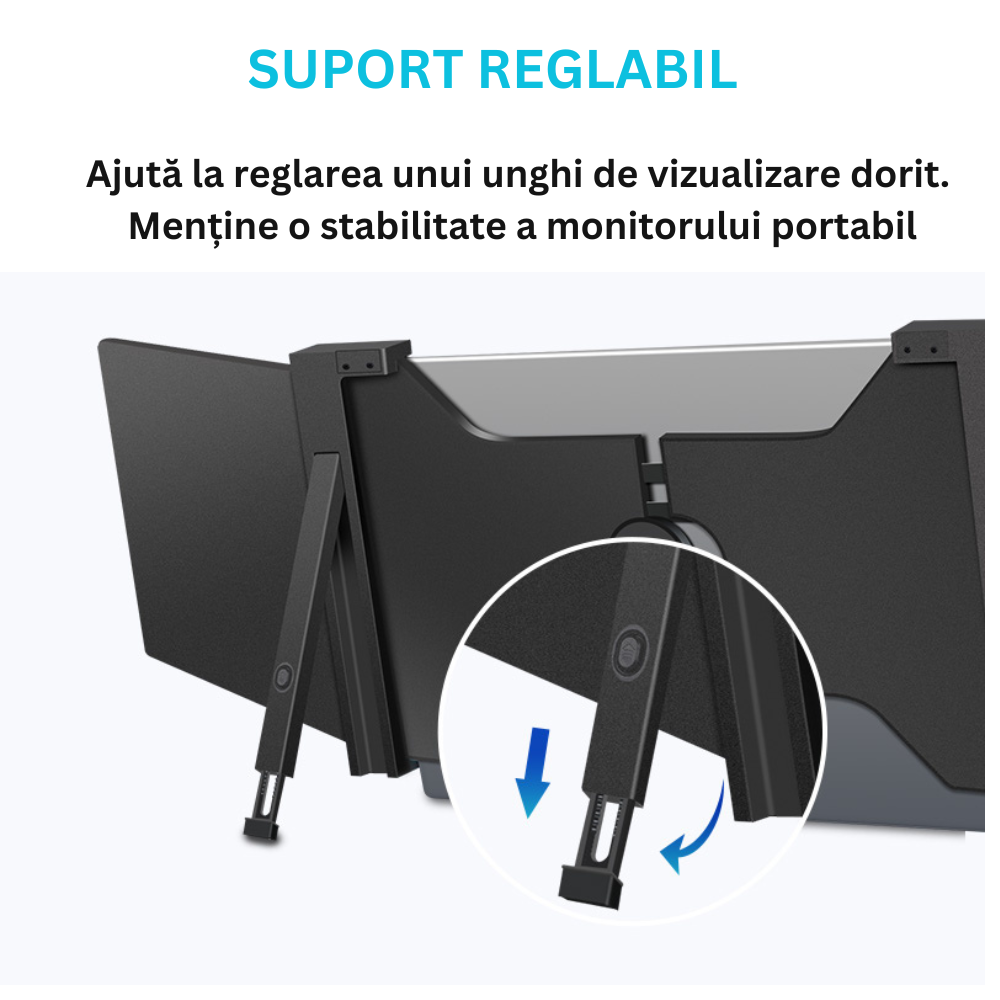 Monitor portabil pentru laptop, Milmatt, 15.4 inch, ecran FHD 1080P IPS, extensie pentru laptop cu port USB-C si Mini HDMI, Plug & Play, compatibil cu laptopuri de 15.6 -17.3”, Switch, Xbox, negru [14]