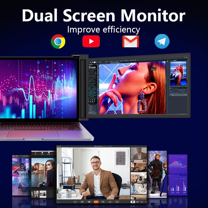 Monitor portabil pentru laptop, Milmatt, 15.4 inch, ecran FHD 1080P IPS, extensie pentru laptop cu port USB-C si Mini HDMI, Plug & Play, compatibil cu laptopuri de 15.6 -17.3”, Switch, Xbox, negru [4]