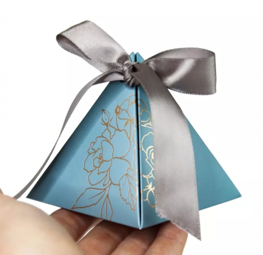 Set 20 Cutii Marturii/Cadou, Milmatt, panglica saten gri, albastru 7x7x8 cm [5]