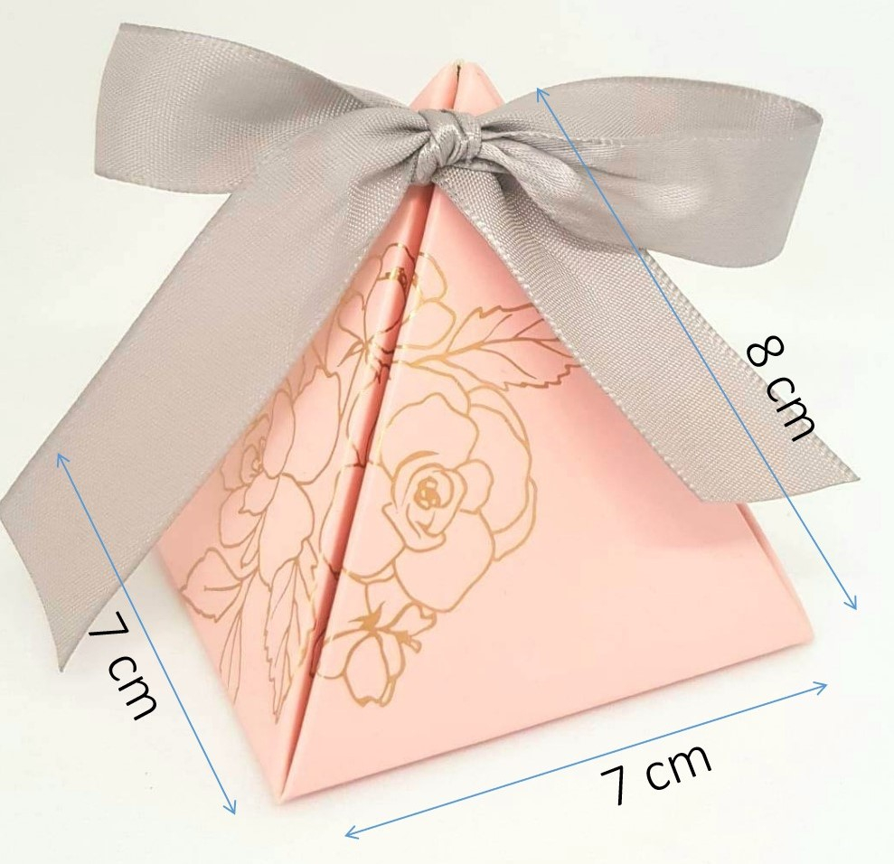 Set 20 Cutii Marturii/Cadou, Milmatt, panglica saten gri, culoare Roz, 7x7x8 cm [2]