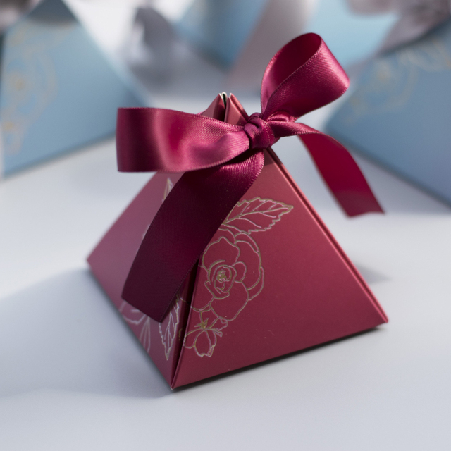 Set 20 Cutii Marturii/Cadou, Milmatt, panglica saten Rosu Bordo, culoare Rosu Bordo, 7x7x8 cm [2]
