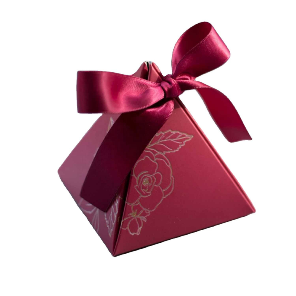 Set 20 Cutii Marturii/Cadou, Milmatt, panglica saten Rosu Bordo, culoare Rosu Bordo, 7x7x8 cm [1]