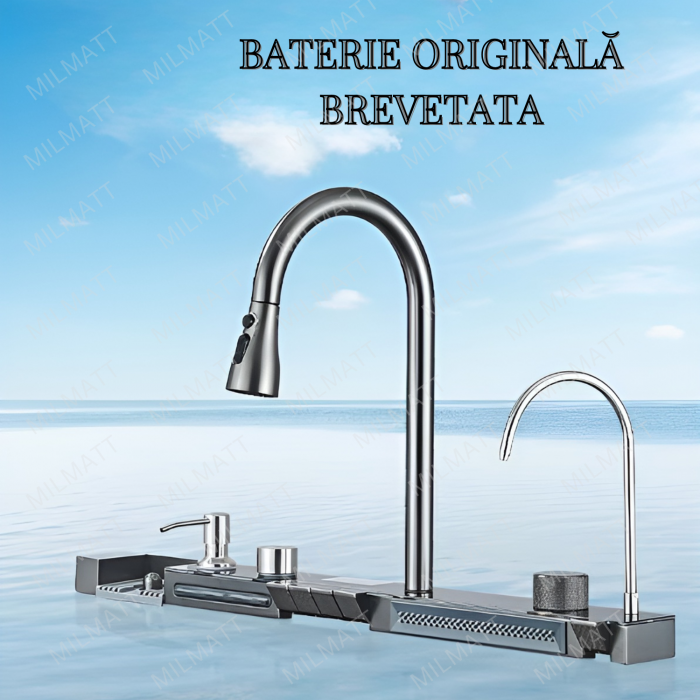 Chiuvetă Bucătărie Multifuncțională cu Accesorii – Cos Scurgere, Tocător, Baterie Cascadă, Spălător Pahare [2]