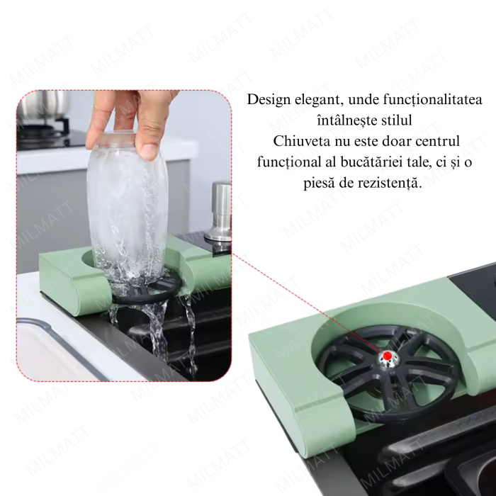 Set chiuveta bucatarie, Milmatt, multifunctionala, cu afisaj led, baterie cu dus extractibil, 2 cascade, dispozitiv spalare pahare, dozator sapun, robinet apa purificata, otel inoxidabil 3 mm, culoare [18]