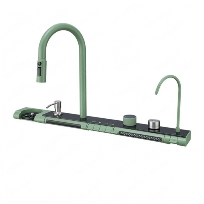 Set chiuveta bucatarie, Milmatt, multifunctionala, cu afisaj led, baterie cu dus extractibil, 2 cascade, dispozitiv spalare pahare, dozator sapun, robinet apa purificata, otel inoxidabil 3 mm, culoare [21]