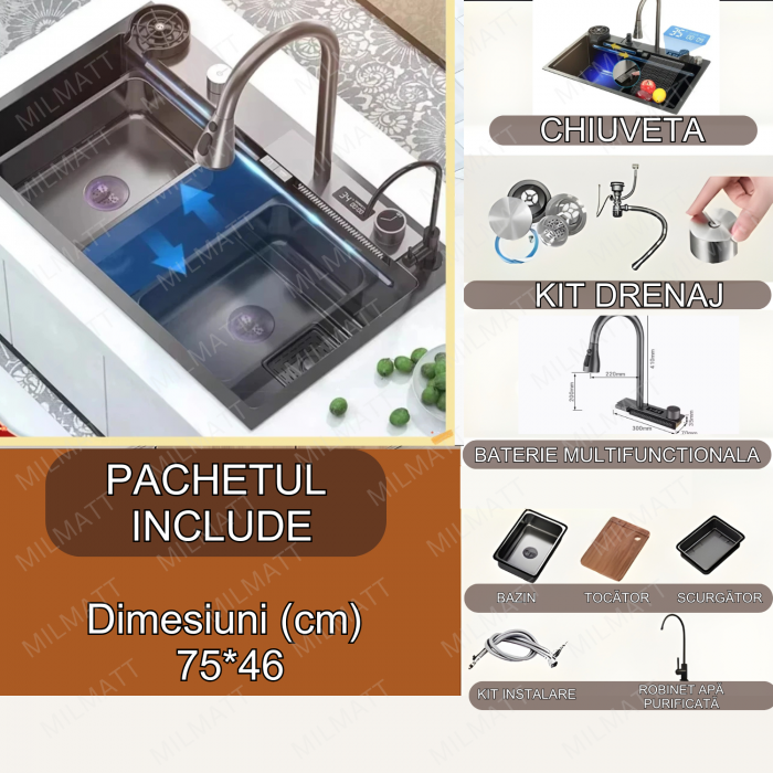 Chiuvetă multifuncțională  negru inox pentru bucătărie [17]