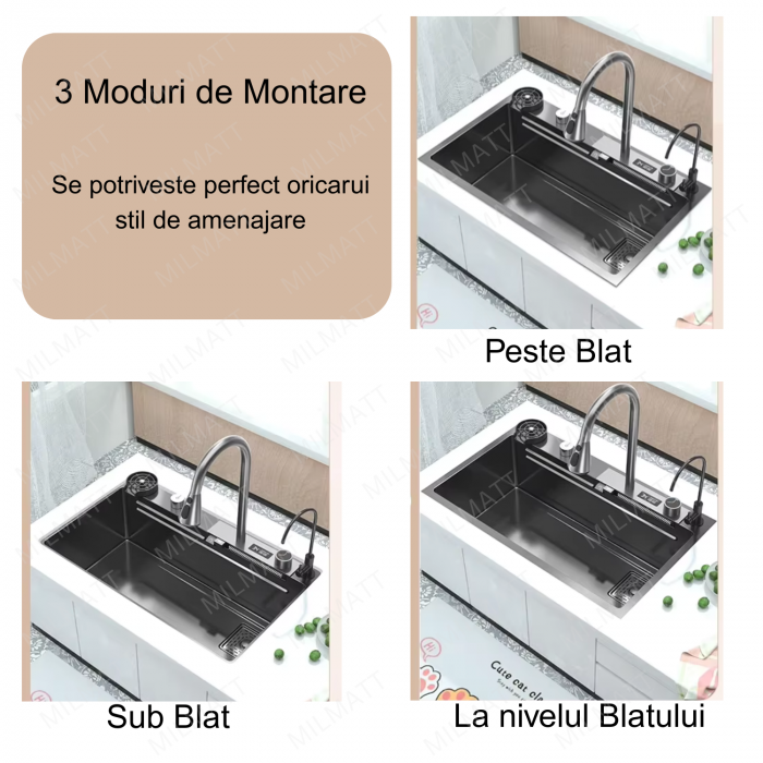 Chiuvetă multifuncțională  negru inox pentru bucătărie [11]
