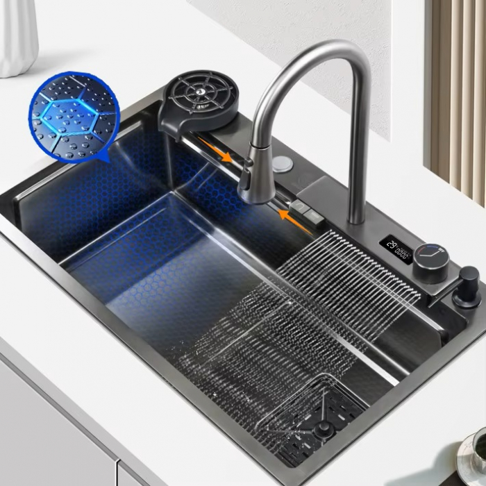 Chiuvetă multifuncțională  negru inox pentru bucătărie [2]