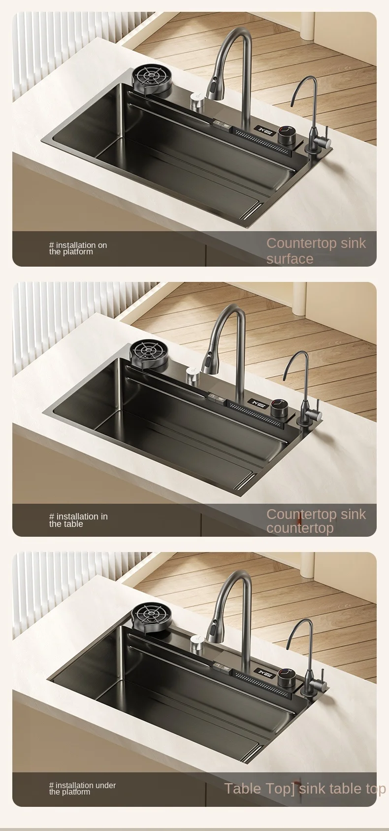 Chiuvetă multifuncțională  negru inox pentru bucătărie [18]