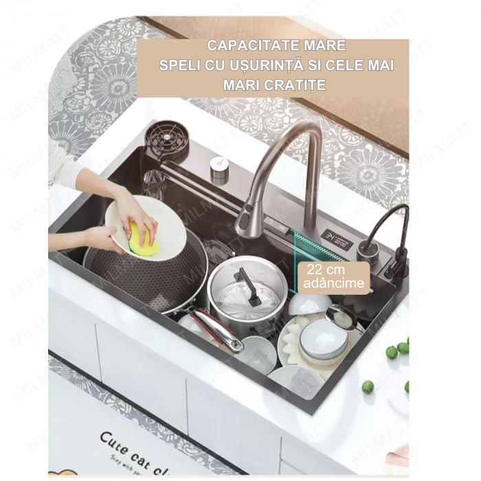 Chiuvetă multifuncțională  negru inox pentru bucătărie [12]