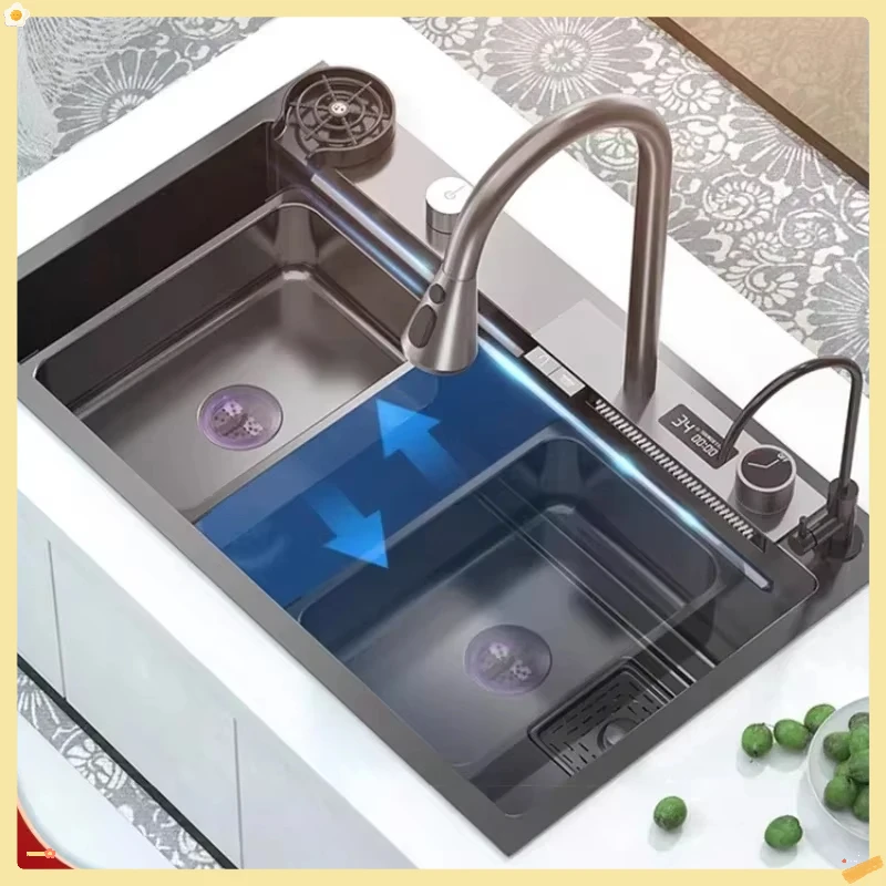 Chiuvetă multifuncțională  negru inox pentru bucătărie [15]