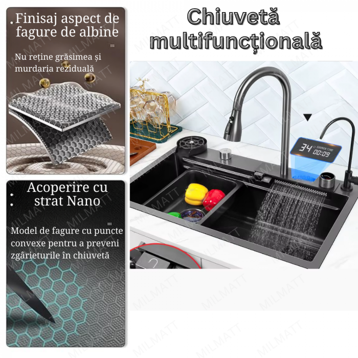 Chiuvetă multifuncțională  negru inox pentru bucătărie [3]