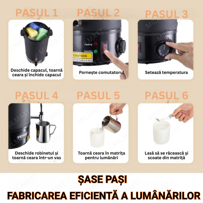 Topitor de ceară  pentru fabricarea lumânărilor, de 10 litri, pentru uz comercial sau casnic [7]