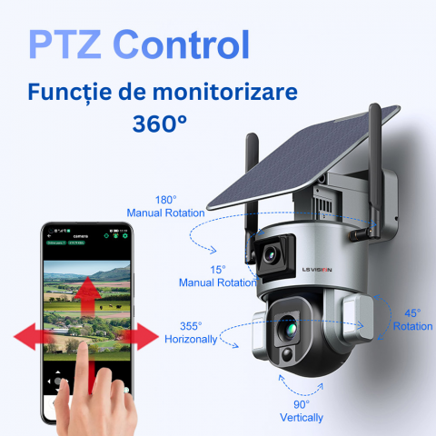 Camera de supraveghere Milmatt, 4G 4K Ultra HD, Dual Camera 4MP+4MP, 10X Optical ZOOM, Incarcare Solara, Rotire Din Aplicatie, Rezistenta La Apa IP 66 [11]
