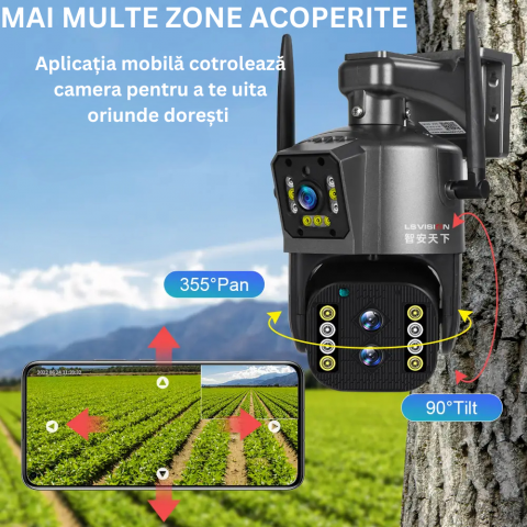 Camera de supraveghere Milmatt, WI-FI, Ultra HD, lentile triple, 4MP HD, 10X Optical ZOOM, Rotire Din Aplicatie, PTZ, Rezistenta La Apa IP 66 [3]