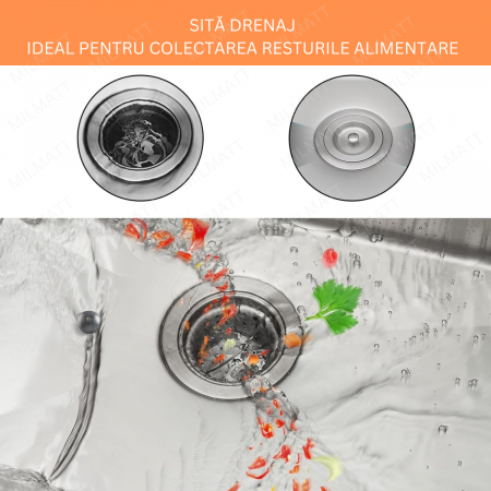 Chiuveta Inox Bucatarie, Milmatt, Premium Workstation cu Accesorii, Tocator Lemn Sapele, Gratar Inox, Cos scurgere, Grilaj Protectie Chiuveta, Silentioasa, Montaj Sub Blat, 70x46x23 cm [5]