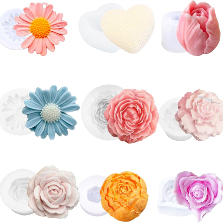 Matrite de Silicon - Set 9 matrite flori, Milmatt,  pentru lumanari
