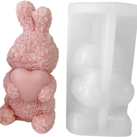 Matrite Lumanari Paste - Matrita de silicon, Milmatt, Iepuras cu trandafiri, pentru lumanari