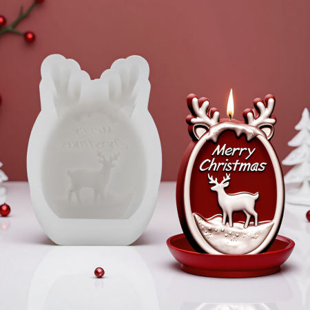 Matrițe și Accesorii DYI - Matrita de silicon, Milmatt, Merry Christmas oval, pentru lumanari, non toxic