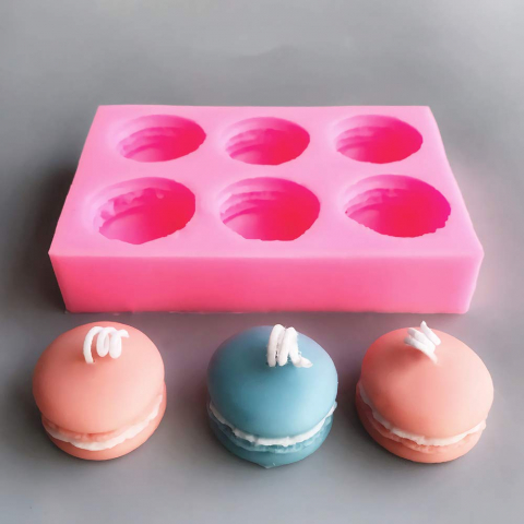 Matrite de Silicon - Matrita de silicon, Milmatt, Model 6 Macarons, pentru lumanari, silicon alimentar, non toxic, 130 x 87 mm