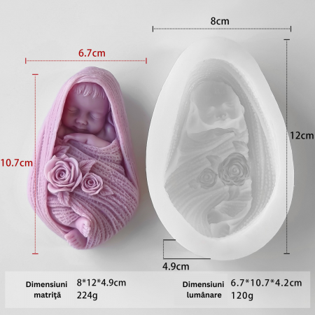 Matrita de silicon, Milmatt, Model Bebelus Infasat, pentru lumanari, silicon alimentar, non toxic [4]