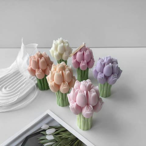 Matrita de silicon, Milmatt, Model Buchet Lalele, pentru lumanari, silicon alimentar, non toxic, 75 x 70 x 107 mm [2]
