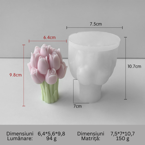 Matrita de silicon, Milmatt, Model Buchet Lalele, pentru lumanari, silicon alimentar, non toxic, 75 x 70 x 107 mm [1]