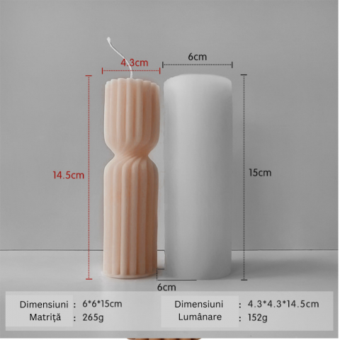 Matrita de silicon, Milmatt, Model Cilindru Delicat, pentru lumanari, silicon alimentar, non toxic, 60 x 60 x 150 mm [1]