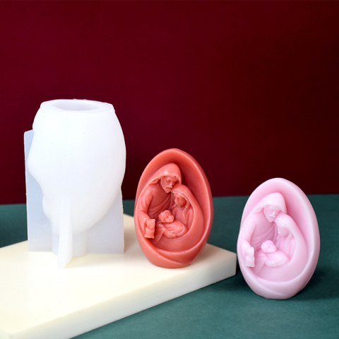 Matrite pentru Lumanari - Matrita de silicon, Milmatt, Model Familie Isus, pentru lumanari, silicon alimentar, non toxic, 6.2 x 10 cm