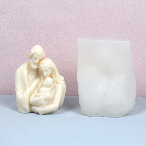 Matrite de Silicon - Matrita de silicon, Milmatt, Model Familie mare Fecioara Maria, pentru lumanari, silicon alimentar, non toxic, 12.5 x 14.8 cm