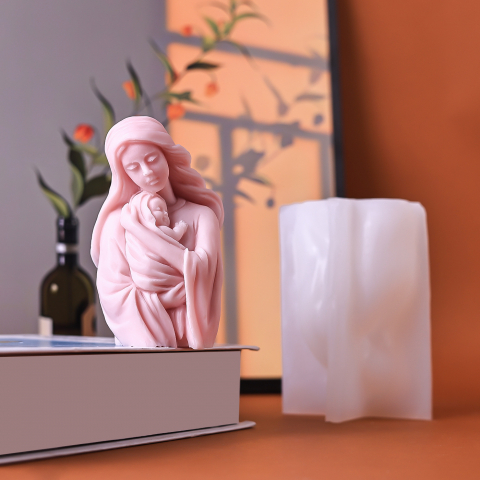 Matrite pentru Lumanari - Matrita de silicon, Milmatt, Model Fecioara Maria cu isus, pentru lumanari, silicon alimentar, non toxic, 8.8 x 12.7 cm