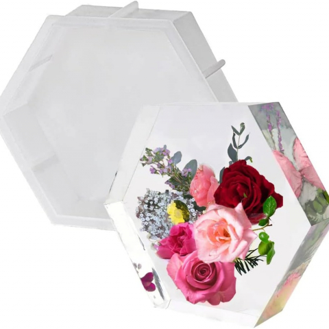 Matrite pentru rasina epoxidica - Matrita de silicon, Milmatt, Model hexagon, silicon premium, reutilizabil, potrivit pentru rasina epoxidica, 22.5 x 20 cm
