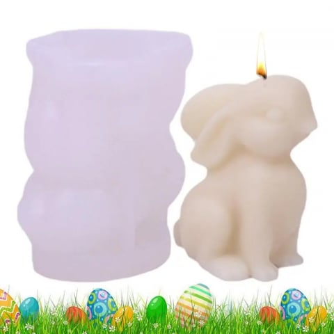 Matrite Lumanari Paste - Matrita de silicon, Milmatt, Model iepuras de Paste, pentru lumanari, silicon alimentar, non toxic, 72 x 60 mm