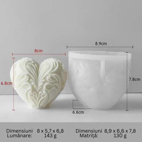 Matrita de silicon, Milmatt, Model Inima 1, pentru lumanari, silicon alimentar, non toxic, 89 x 66 x 78 mm [1]