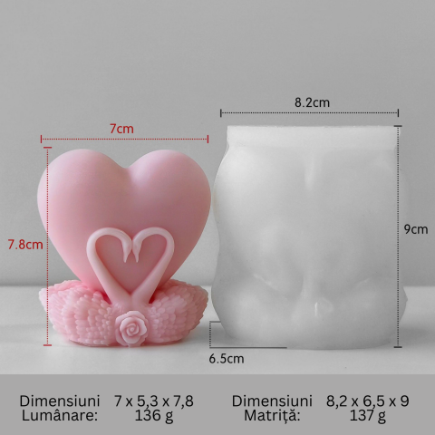 Matrita de silicon, Milmatt, Model Inima cu Lebede, pentru lumanari, silicon alimentar, non toxic, 82 x 65 x 90 mm [4]