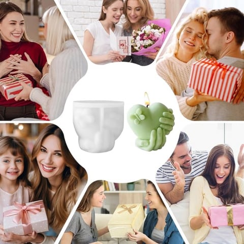 Matrita de silicon, Milmatt, Model Inima in maini cu fluturas, pentru lumanari, silicon alimentar, non toxic, 91 x 77 x 85 mm [7]