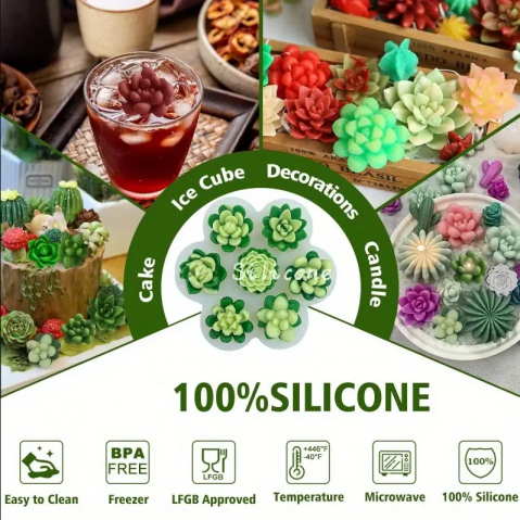 Matrita de silicon, Milmatt, Model Mix 7 Plante Suculente, pentru lumanari, silicon alimentar, non toxic, 120 x 105 mm [5]