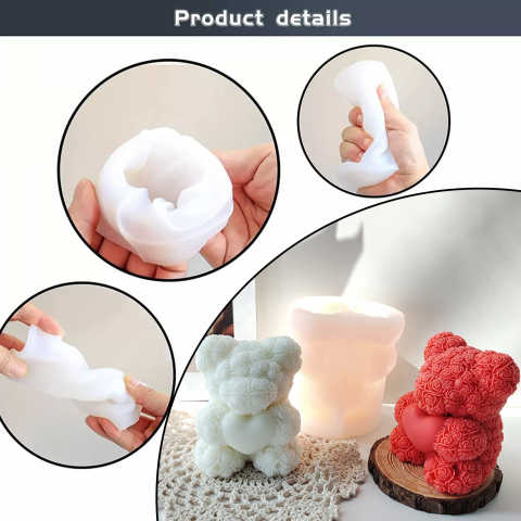Matrita de silicon, Milmatt, Model ursulet cu trandafiri, pentru lumanari, silicon alimentar, non toxic, 59 x 68 mm [6]