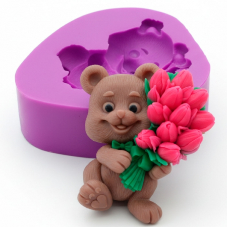Matrite pentru Lumanari - Matrita de silicon, Milmatt, Ursulet cu Lalele 2, pentru sapun si lumanari
