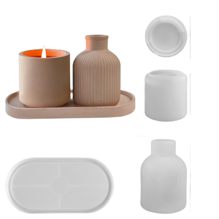 Matrite pentru rasina epoxidica - Set 3 Matrite de silicon, Milmatt, Tava, recipient si mini-vaza