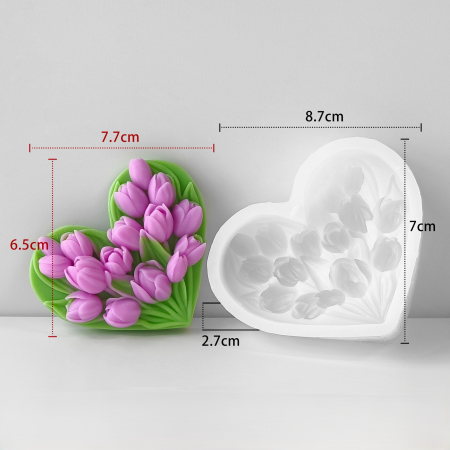 Matrita de silicon, Milmatt, Inima cu lalele, 87 x 70 x 27 mm [1]