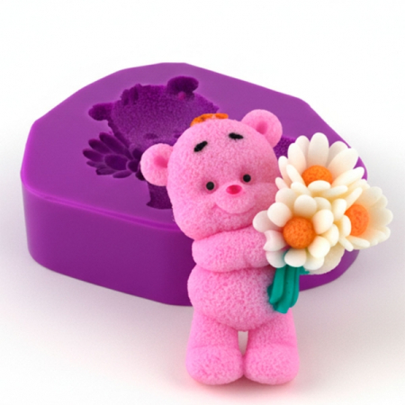 Matrite pentru Lumanari - Matrita de silicon, Milmatt, Ursulet cu Margarete, pentru sapun si lumanari