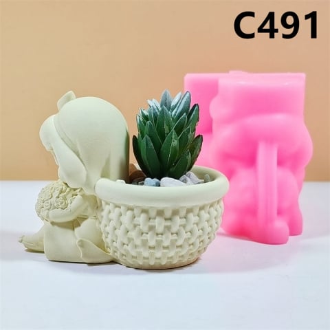 Matrita de silicon mini ghiveci, Milmatt, Model Fetita cu buchet si cos [7]